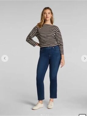 SPANX Women's Dark Blue Cropped Straight-Leg Jeans